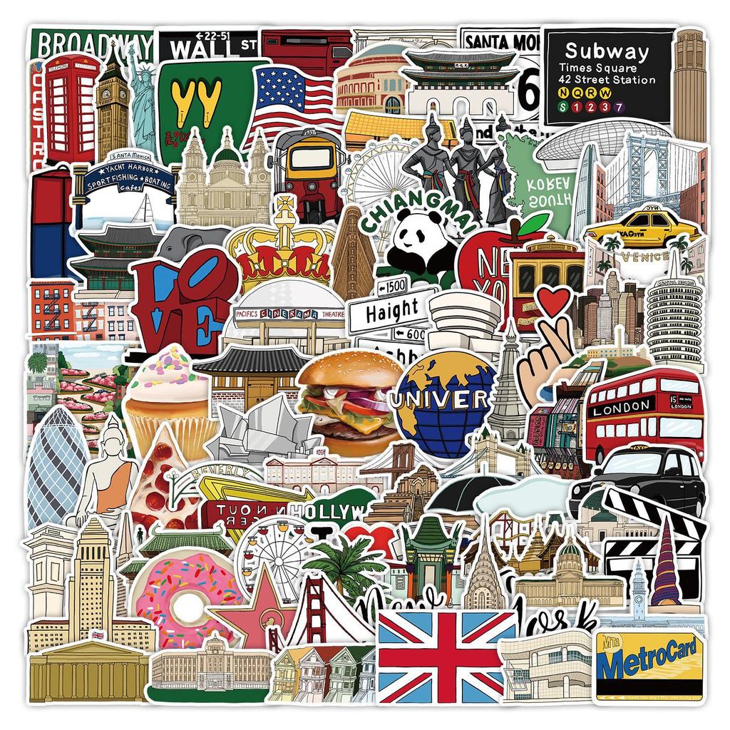 100 Architectural Graffiti Stickers Guitar Mobile Phone Car Decoration Stickers Waterproof Creative Cartoon Stickers