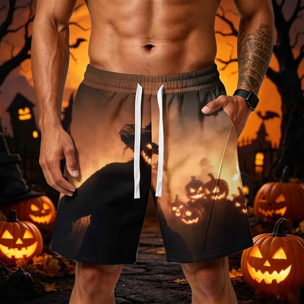 Herren Lässige Shorts im Halloween-Design mit lockerem Schnitt, elastischem Bund, Kordelzug und Taschen für Outdoor-Sport und den täglichen Gebrauch
