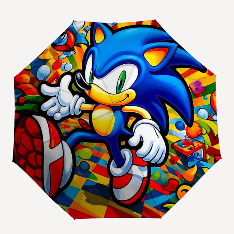 1pc Sonic the Hedgehog Automatic Folding Umbrella - Portable 3-Fold Design, 8-Bone Iron Frame Outdoor Umbrella, Ideal Gift for Fans, Travelers, Everyd