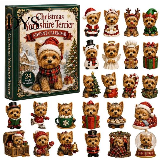 Dog Advent Calendar Calendar, 24Pcs Acrylic 2D Pet Ornament Set with Christmas Box Hanging String, Tree Countdown Decor, Gift for Lovers Holiday