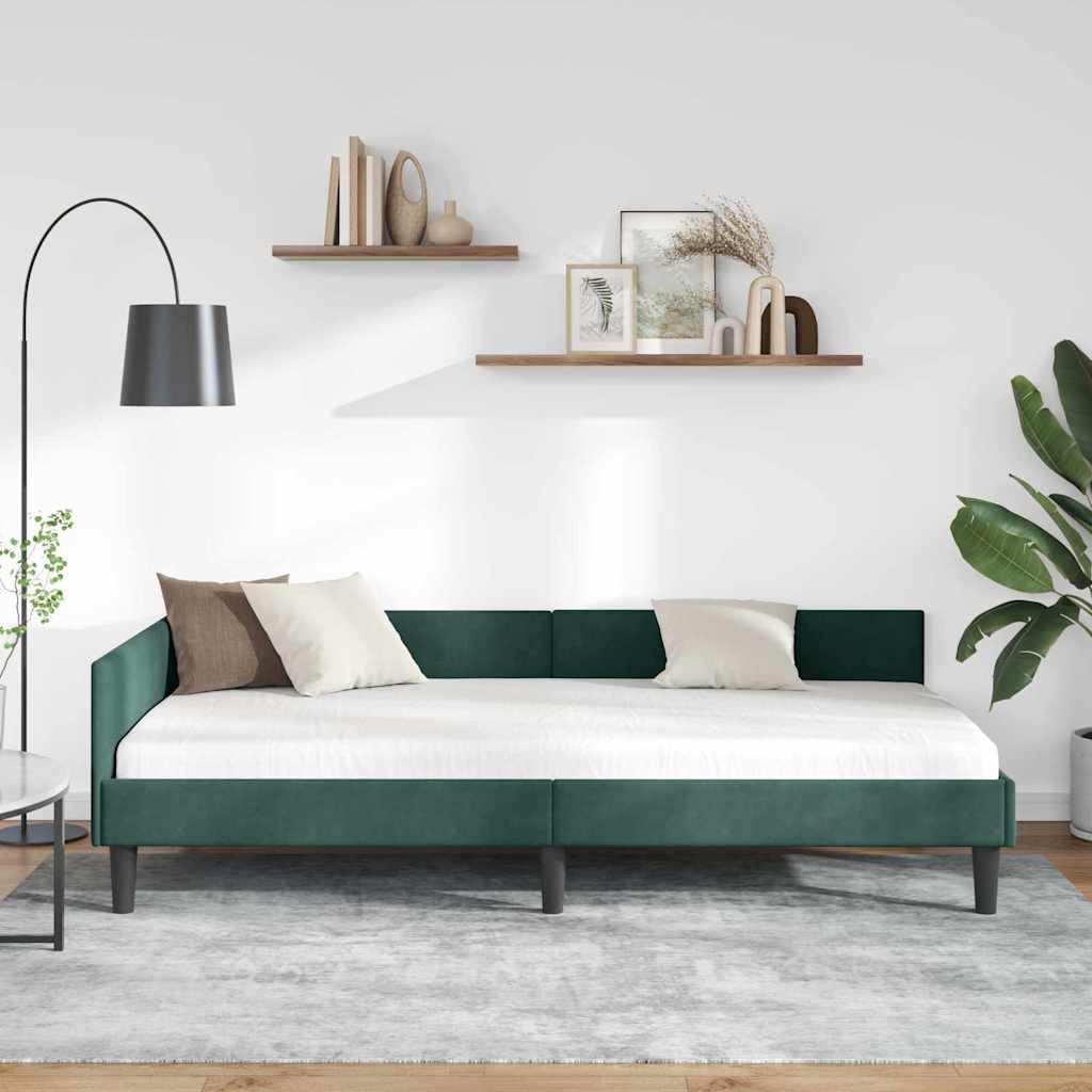 Corner Bed Frame with Headboard Dark Green 100 Cm X 200 Cm Velvet