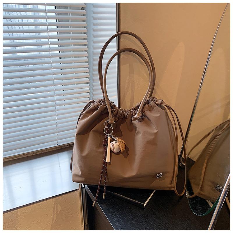 

Новая повседневная литературная сумка-ведро, модная сумка на шнурке через плечо, женская сумка, минималистичная плиссированная сумка-тоут из ткани Оксфорд коричневый