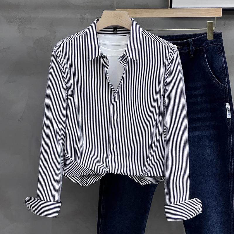 

Весна 2024 Мужская рубашка с длинным рукавом в черную полоску в стиле бизнес-кэжуал L чёрный