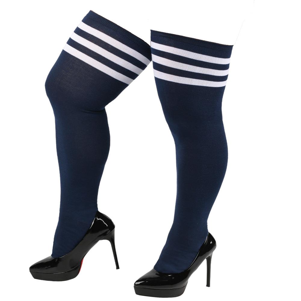Plus Large Size Stockings Womens Long Over Above Knee Socks Striped Thigh High Ladies Black White Cosplay Lolita Harajuku Y2K