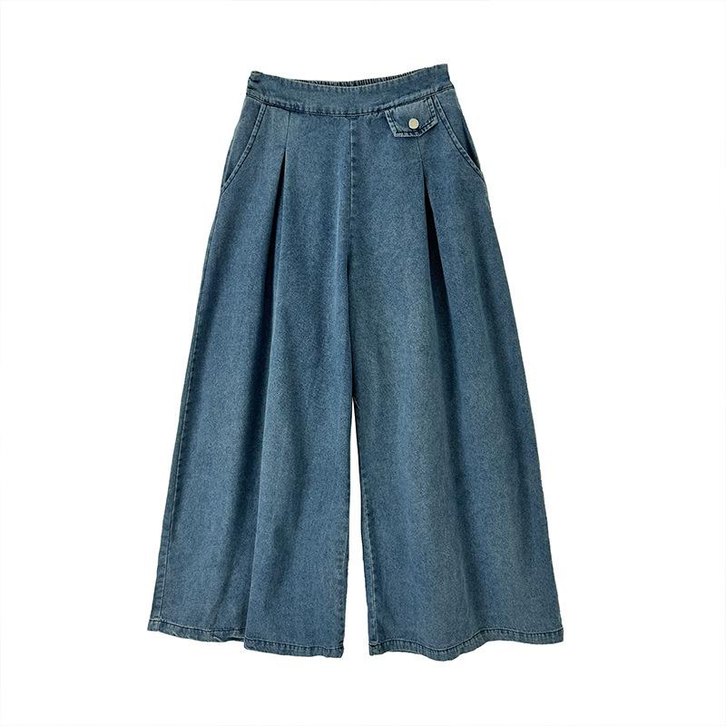 Modré džínové kalhoty ve vintage stylu, jednobarevné, s vysokým pasem, ležérní, se širokými nohavicemi, dámské, univerzální, ležérní kalhoty pro ženy na léto