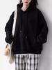 Black Solid Color Hooded Sweatshirt for Women - Korean Style, Loose Fit, Casual, Versatile, Plus Velvet Jacket for Autumn/Winter.
