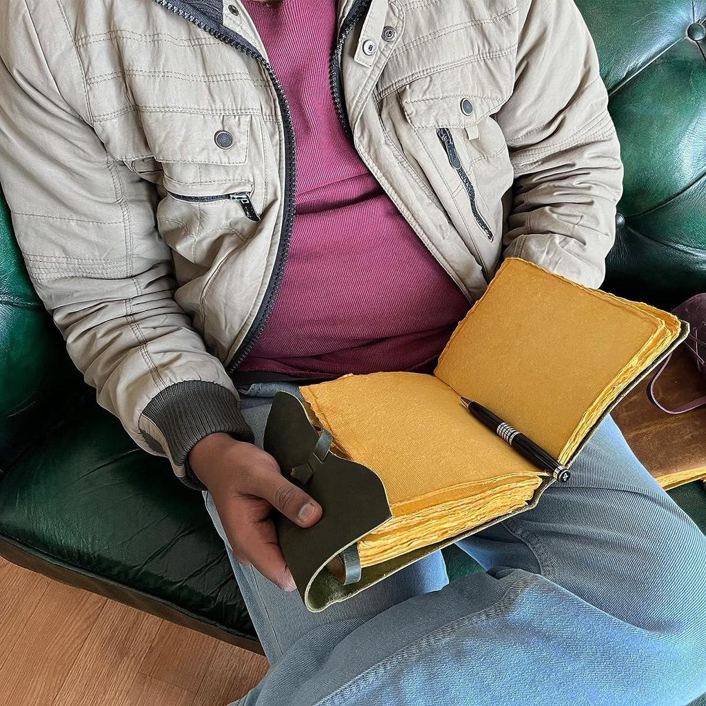 Leather Journal for Men - Leather Bound Journal - Handmade Antique Deckle Edge Paper - Leather Sketchbook - Book of Shadows Journal