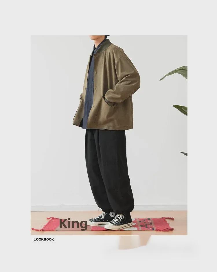 Jaqueta de beisebol unissex japonesa retrô de camurça com ombros caídos (Outono de 2022)