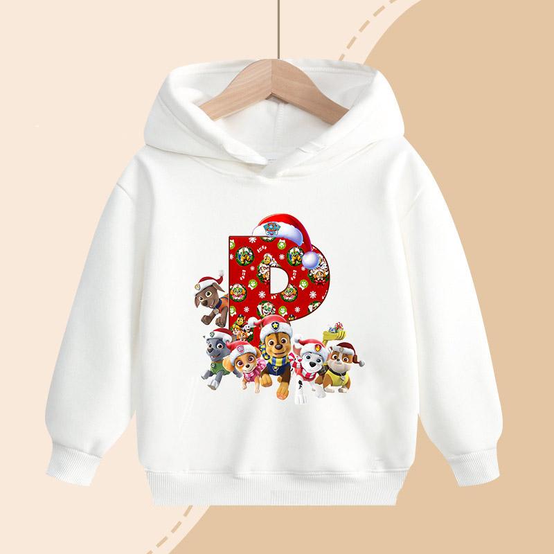 PAW Patrol Kids Hooded Sweatshirt Cartoon Christmas Letter Print Pullover Boys Girls Winter Casual Top Child Birthday Gifts
