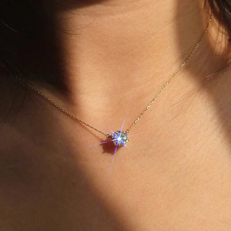 Huitan Simple Versatile Round Zirconia Necklace Female Bridal Wedding Accessories Fashion Dainty Crystal Pendant Jewelry Gifts
