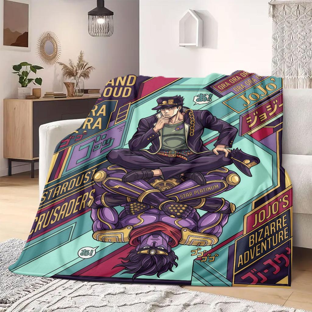 JoJo's Bizarre Adventure Beautiful Flannel Blanket, Printed Cartoon Design for Home Decor, Warm Sofa Bedding, Travel Throw_LIAN