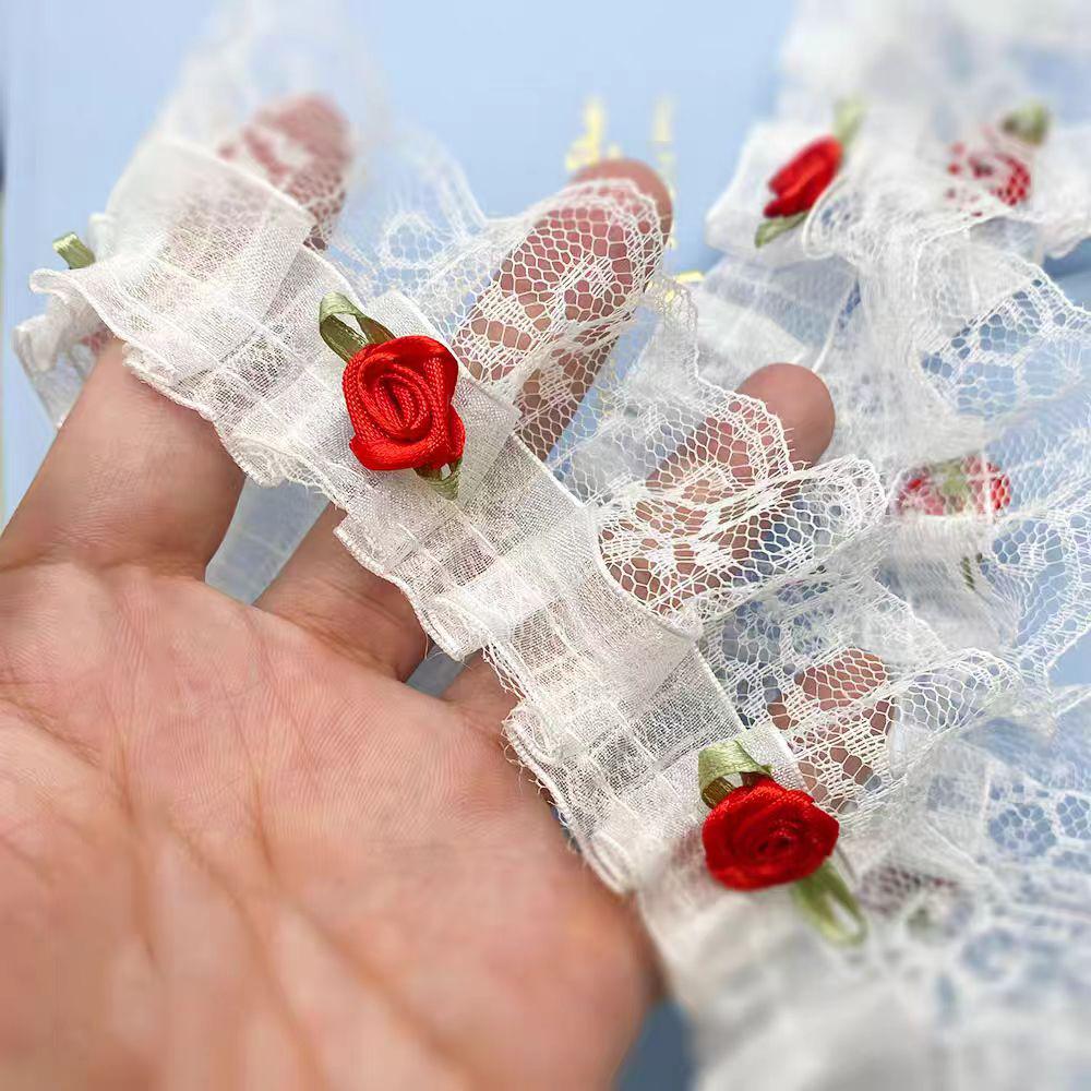 1Yard Red Pink Lace Flower Embellishment DlY HandmadeMaterial Cute Sweet Lace Ribbon