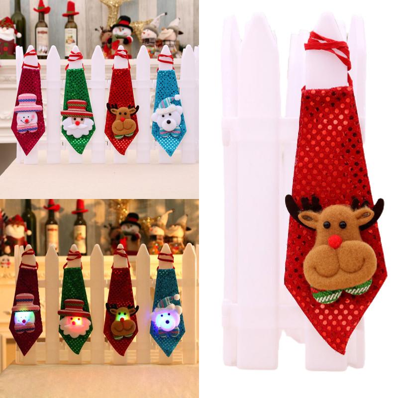 Tie Christmas Bow Light Up Santa Claus Holiday Sequin Ties Xmas Party Decor Gift