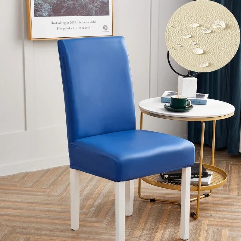 Chair Covers Waterproof for Dining Chair PU Slipcover Prevent Oil Stain, Stretch dustproof Protector Kitchen Chair cover