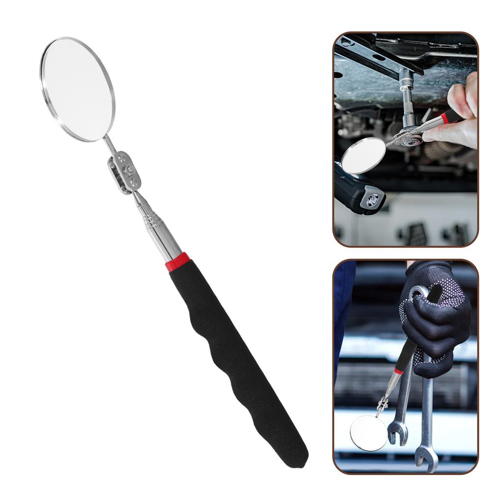 34" Extension Inspection Car Mirror 360° Rotating Telescopic Handle Lighted Retractable Tool Stick