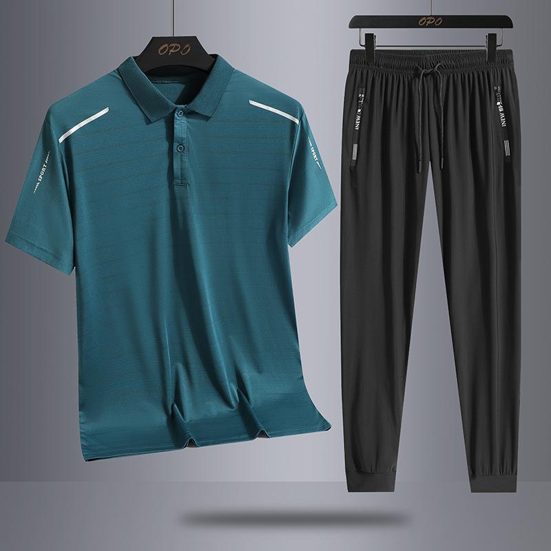 T-shirt z krótkim rękawem, spodenki Ice Polo Zestaw dwuczęściowy Letni męski zestaw dwuczęściowy