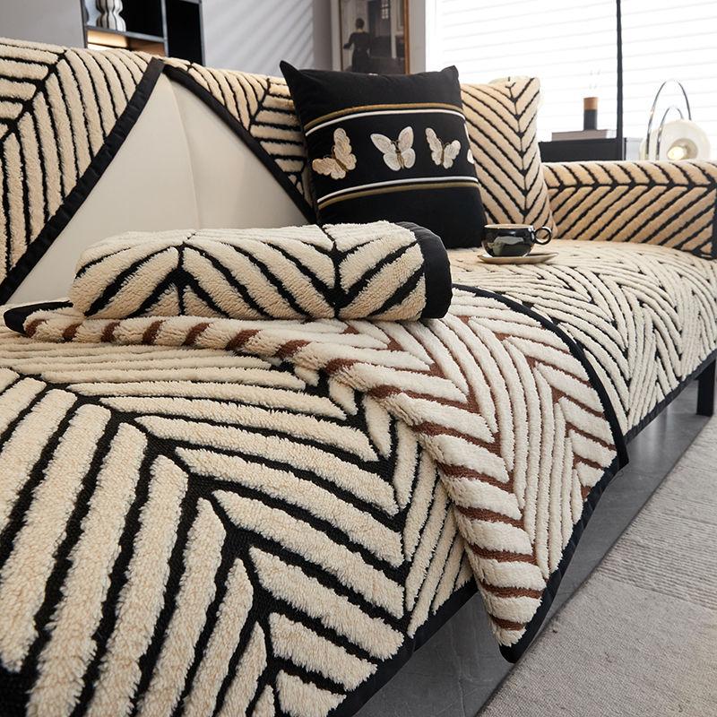 Grube pluszowe pokrowce na sofę, mata zimowa, ciepła, pluszowa, antypoślizgowa, liście, ręcznik żakardowy na sofę do salonu, wystrój domu