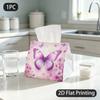 1pc Tissue Box, Watercolor/Butterflies Pink Blooms/Gentle Sweet Vibe Pattern, 2D Flat Printing, Polyester Fabric, Foldable, Tissue Container, for Nigh