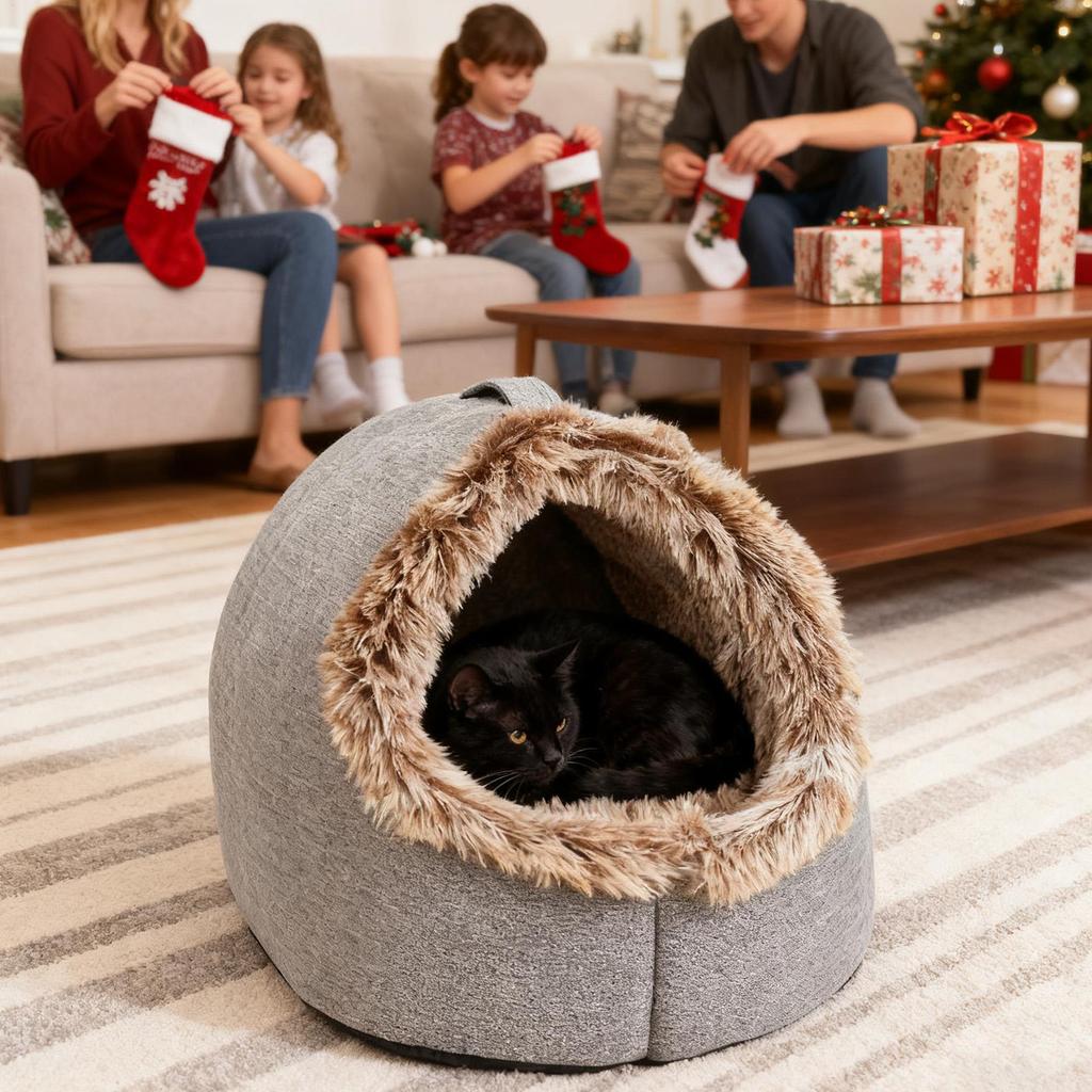 Sluten Kattsäng Varm Lugnande Bo Med Handtag Kattsäng Övertäckt Valphus För Kattunge Valp Litet Medium Husdjur Inomhus Sovrum