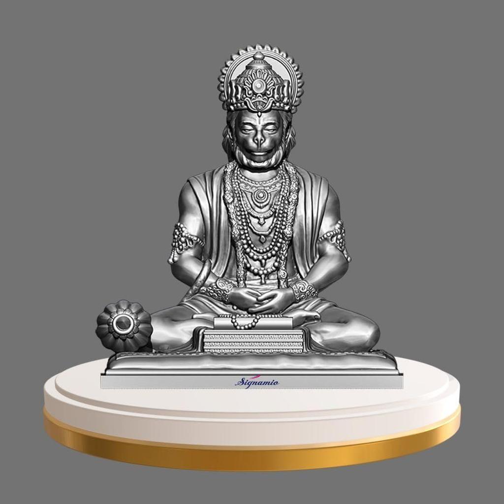 Silver Hanuman Ji Idol Statue for Car Dashboard - Divine Bajrangbali Murti, Perfect Hindu God Gift Item and Home Puja Decoration Ideal Hanuman