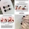 Short Fake Nail Stickers With Black Glitter Water Diamoans And Star Motifs For Student And Casual Use