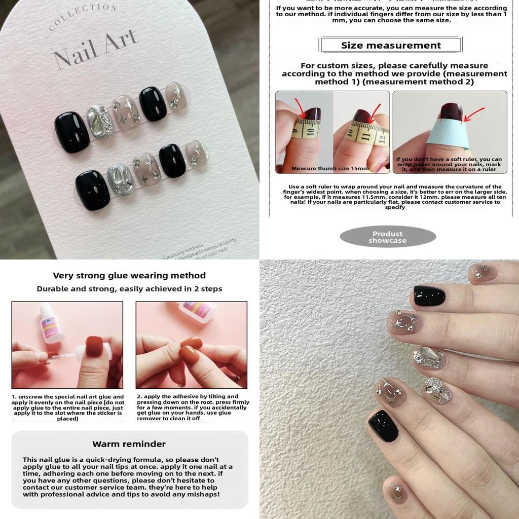 Nail Sticker Handmade Set With Black Shiny Rhinestones Star Suitable Patterns