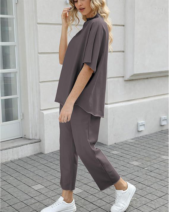 2025 Euro-American Spring/Summer Solid Color Two-Piece: Versatile Wide-Leg Pants & Top Set