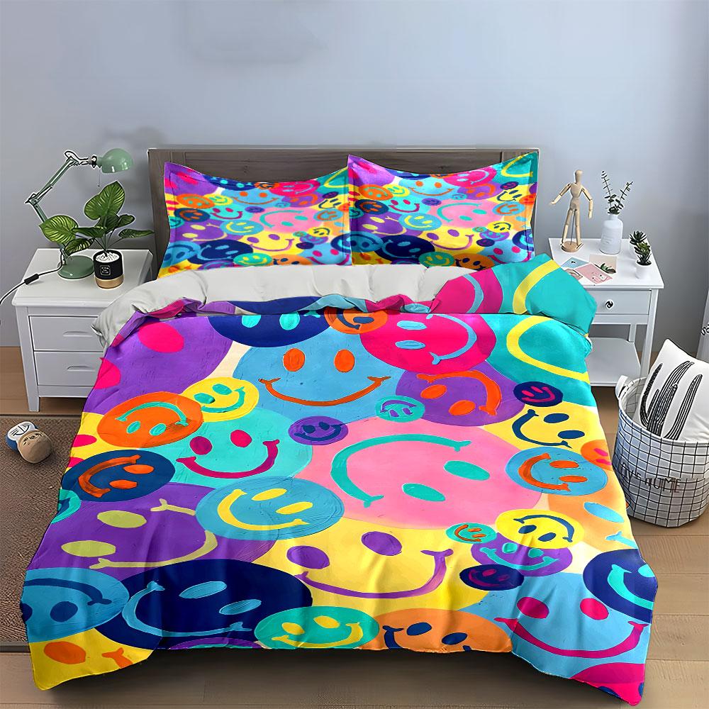 Colorful smiley face icons. Bedding sets Duvet cover sets Duvet covers Pillowcases(1 * Duvet Cover 2 * Pillowcases without duvet insert)