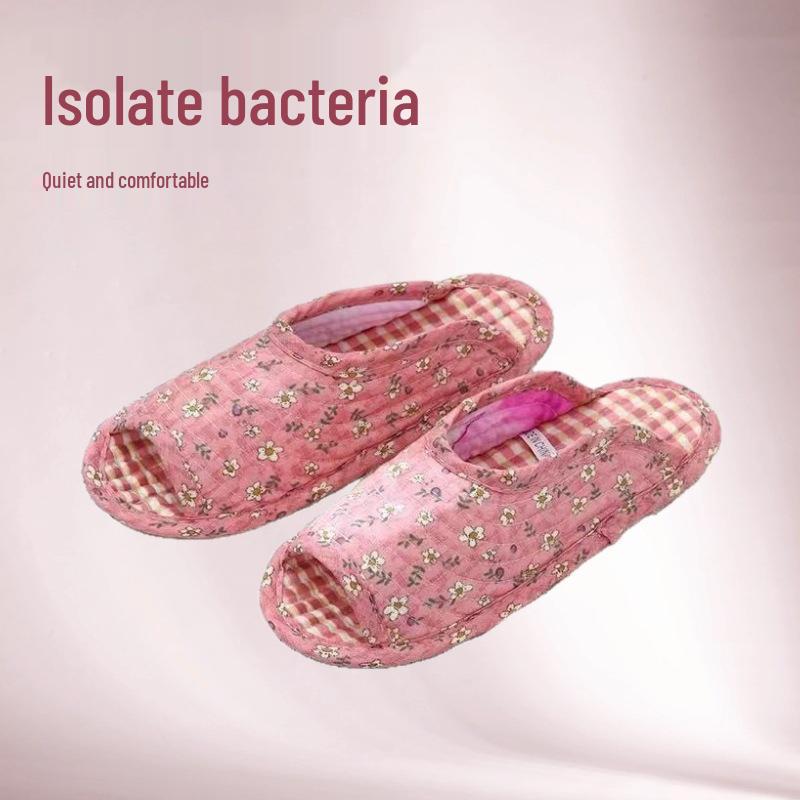 Atmungsaktive Baumwoll-Hausschuhe mit offenen Zehen, Stoffsohle und Krabbelmatte - Leise, Ganzjahres-Stil, Koreanisch