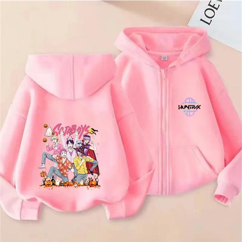 Christmas Gift Kids Zipper Hoodie Warm Fashion Interesting Creative Kpop Demon Hunters Cartoon Anime Comfortable Zipper Hoodies