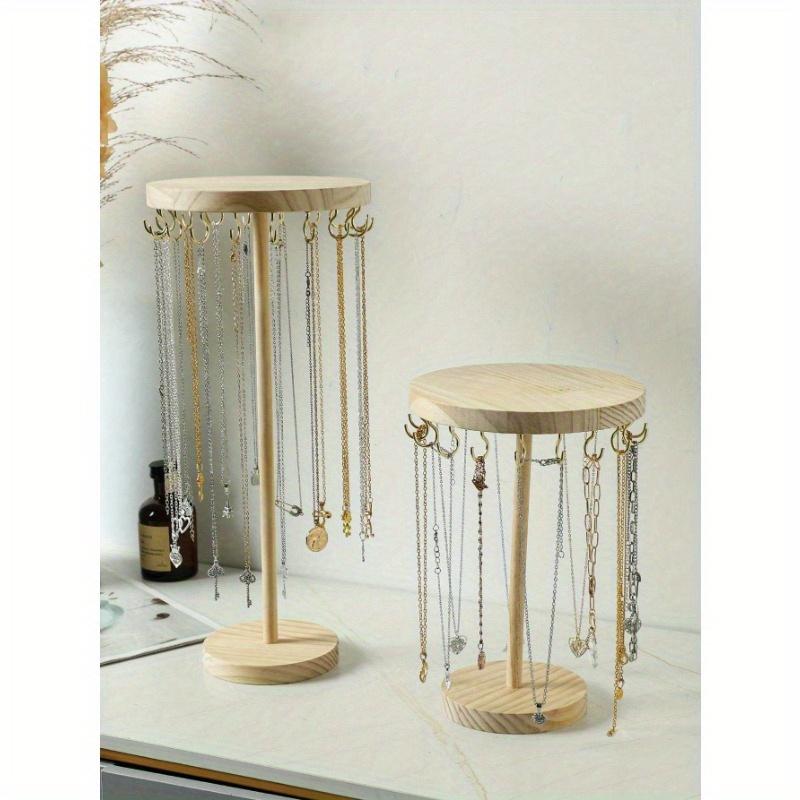 1pc Simple Style Round Natural Wood Jewelry Display Stand For Necklaces, Pendants, Bracelets & Jewelry Shop Window Display