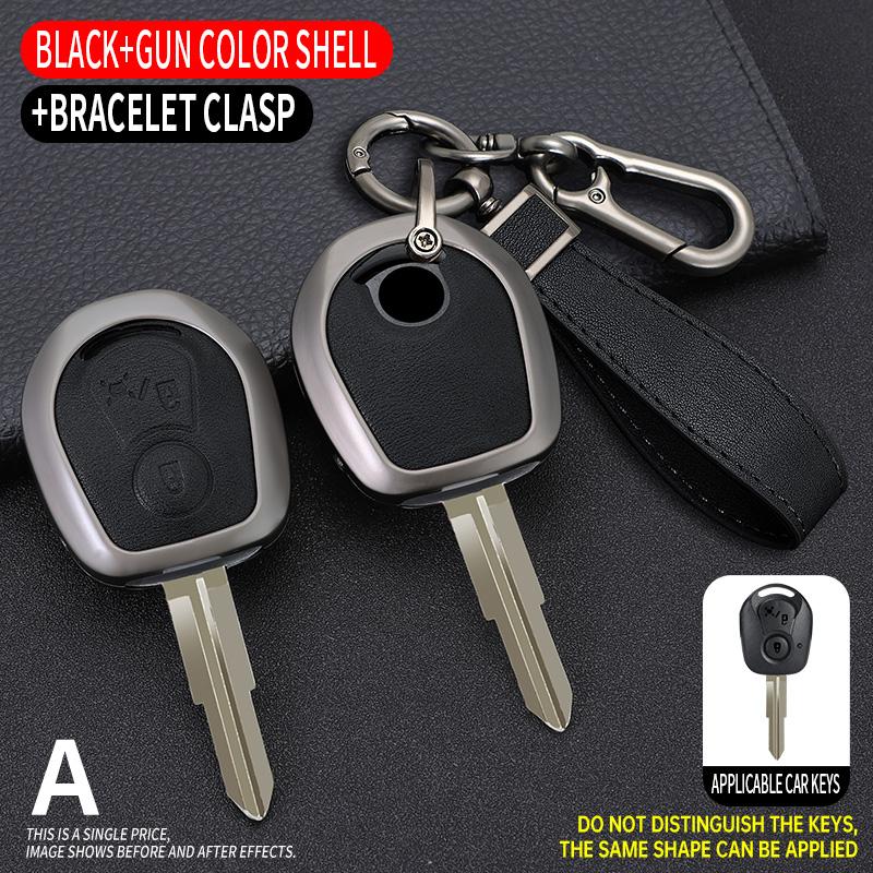 Zinc Alloy+Leather Car Remote Key Case Cover Protective Shell Fob For Ssangyong Actyon Kyron Rexton Korando Key Decoration Shell