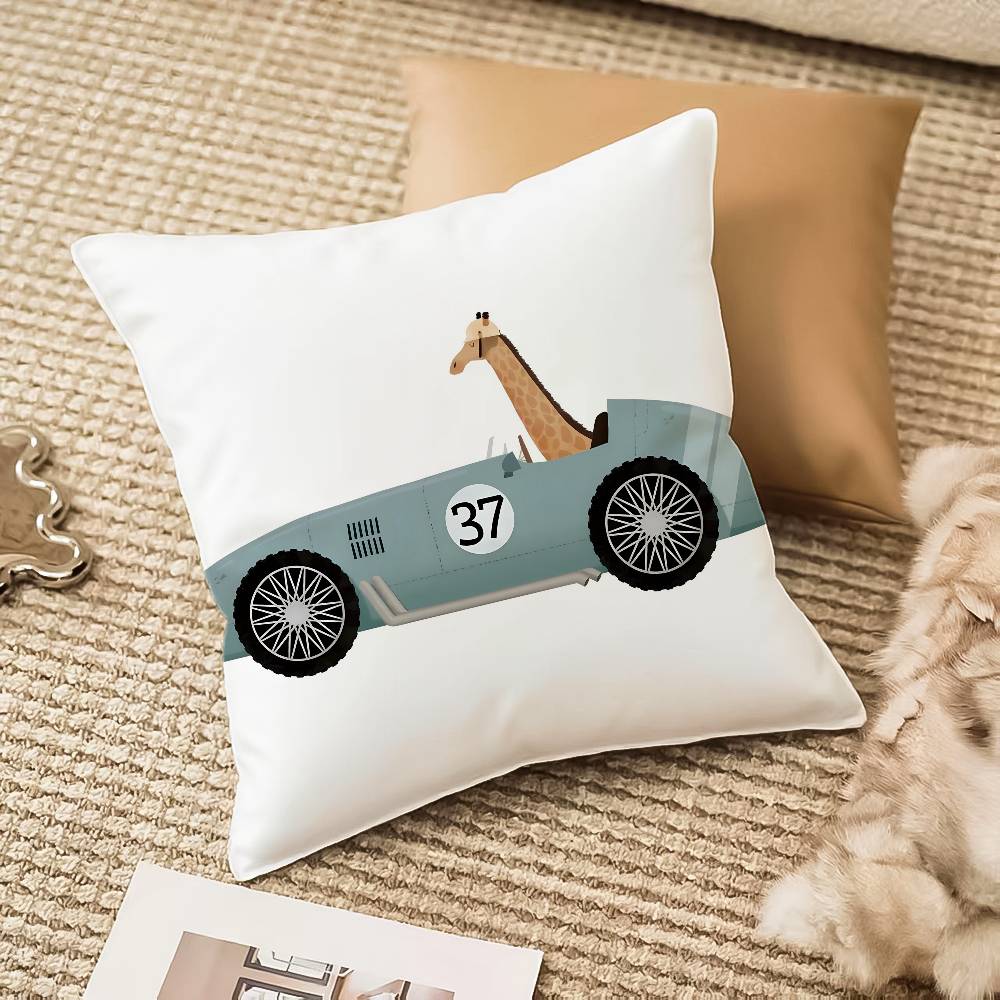 Funny Cartoon Animals Car Art Pillow Case Antidustmite Invisible Zipper Sofa Bed