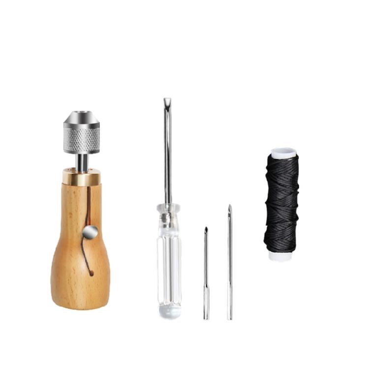 Leathercraft Repair Tool Set Including Sewing Repair Awl, Straight Needle, Small Screwdriver, Thread, Bobbin