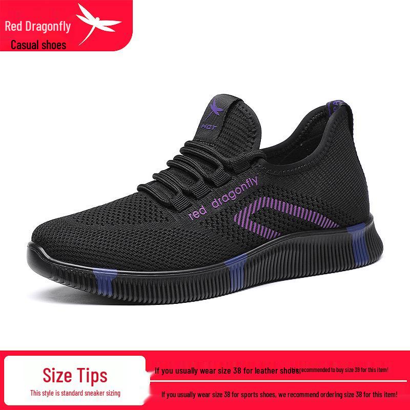 Red Dragonfly Women s Thick-Soled Flyknit Sneakers - Breathable, Lightweight, and Soft-Sole for Casual Wear and Travel Size 40 чёрный
