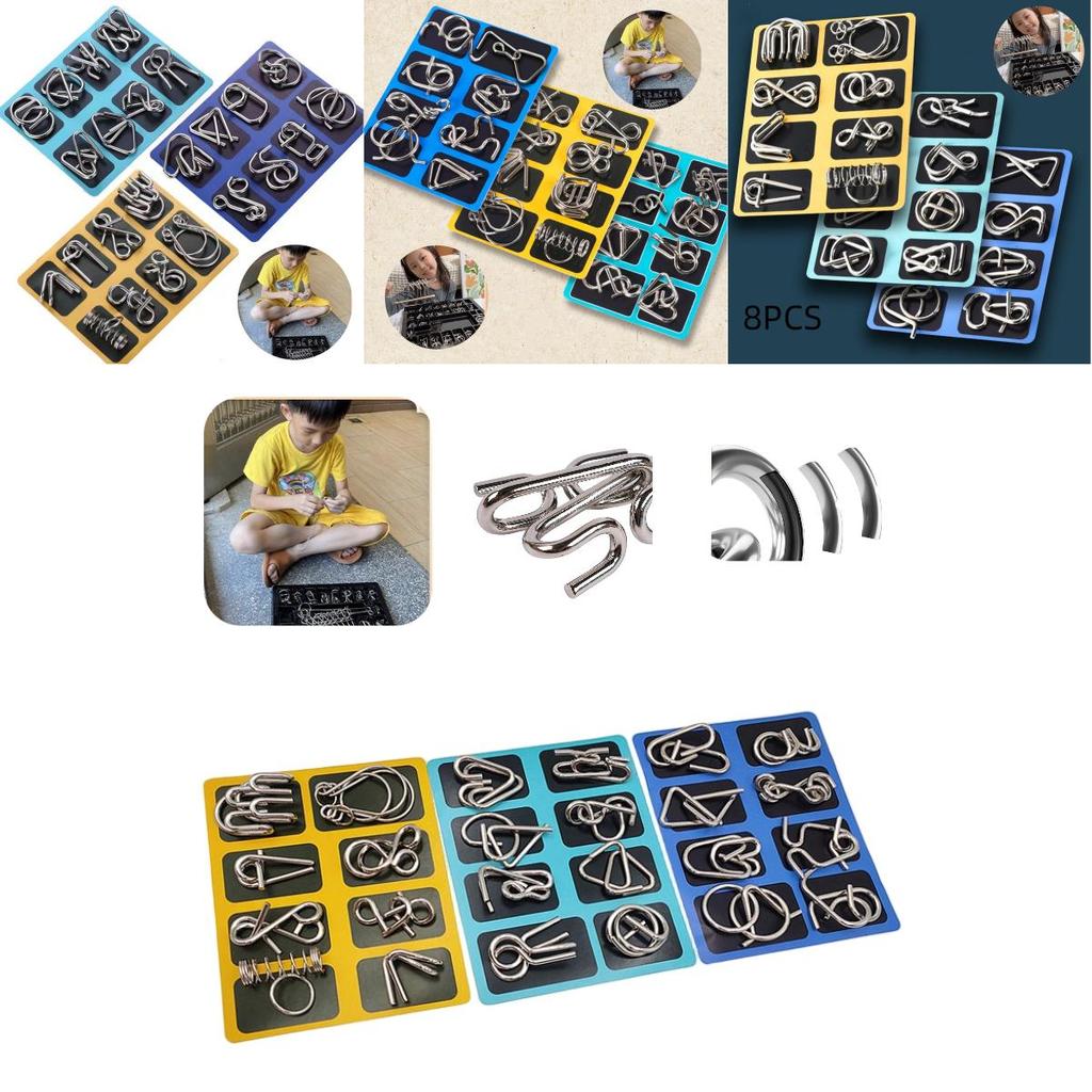 Children's Intelligence Toy Set Nine Linked Rings Puzzle, Brain Teaser Gift, Full Set Of Unlocking Rings, Eight Pieces, Lu Ban Lock