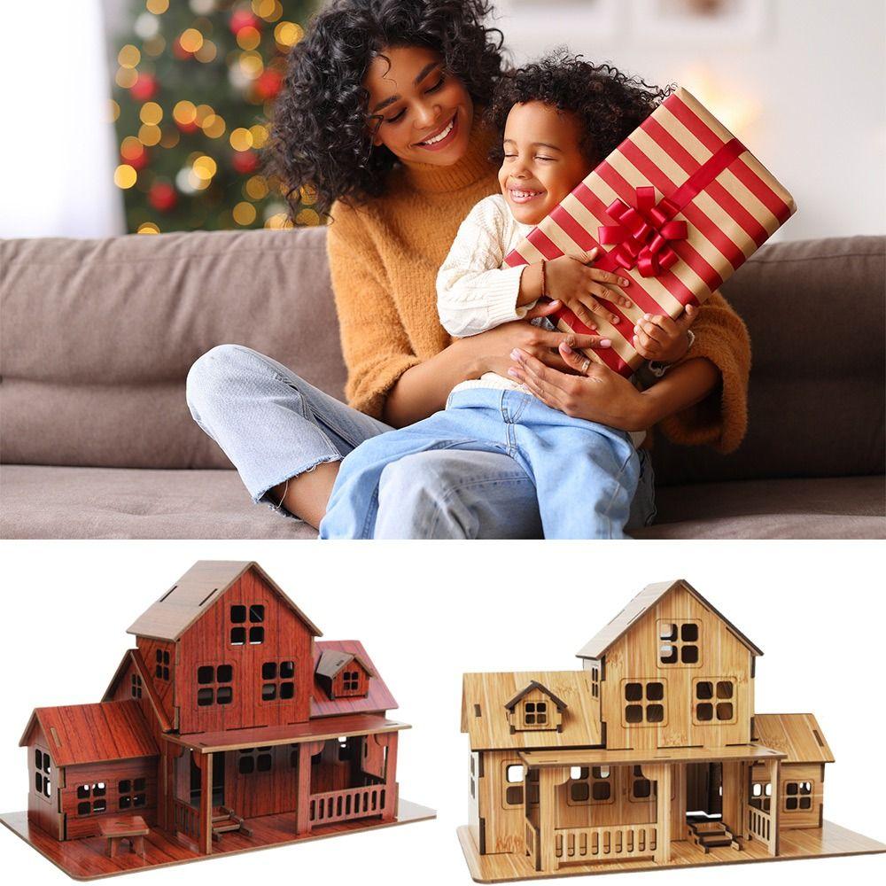 

Wood Wooden House Jigsaw Puzzle Yellow Brown Cozy Cottage Model Creative 3D Wooden Puzzle Unisex коричневий