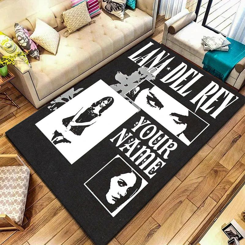Lana Del Rey Fan Art Benutzerdefinierter Namens Teppich für Wohnzimmer Schlafzimmer Haus Sofa Dekoration Kinder Spiel Rutschfeste Fußmatte