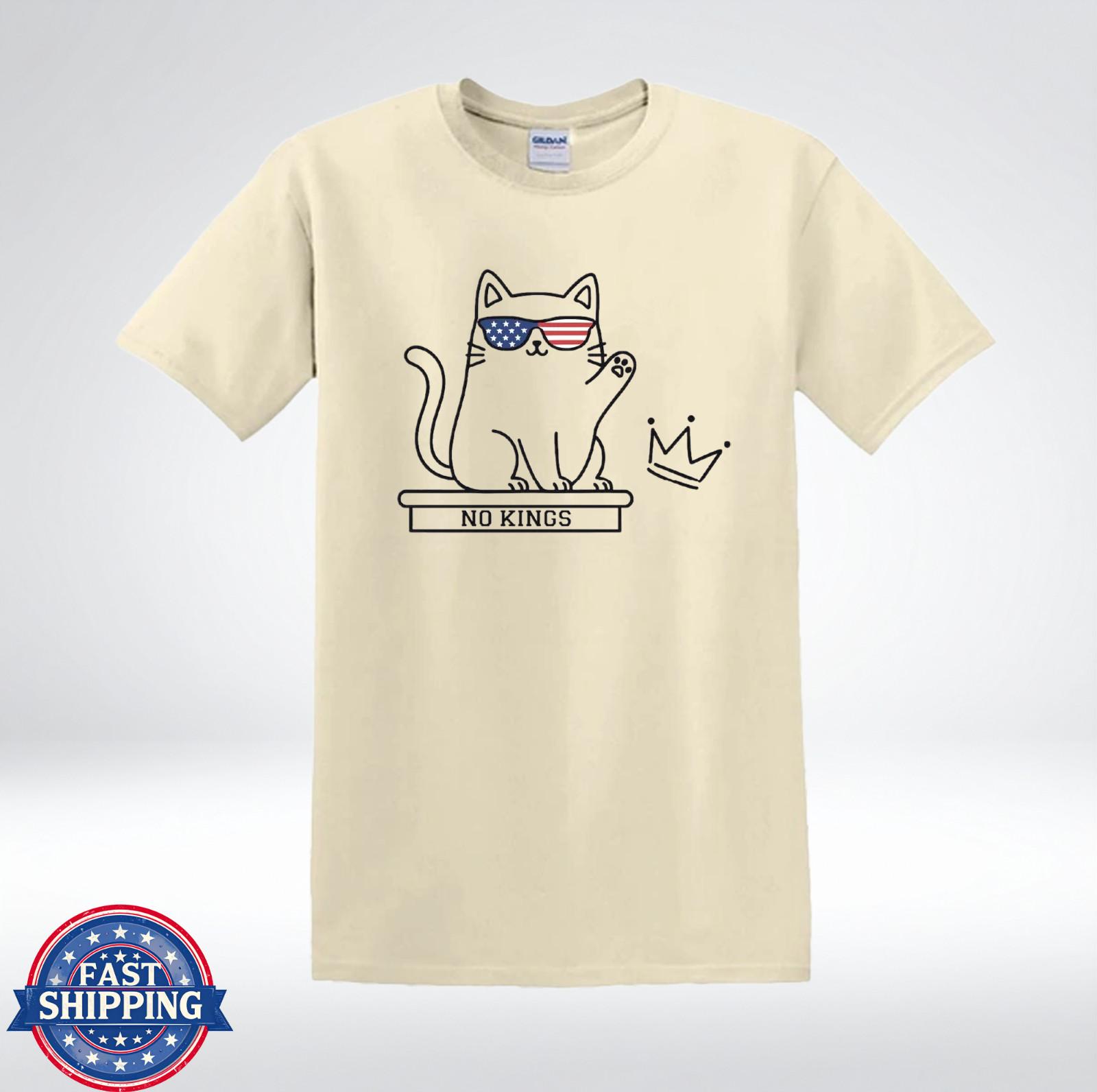 No Kings Cat Shirt Funny Patriotic Cat USA Sunglasses Graphic Tee T-Shirt S