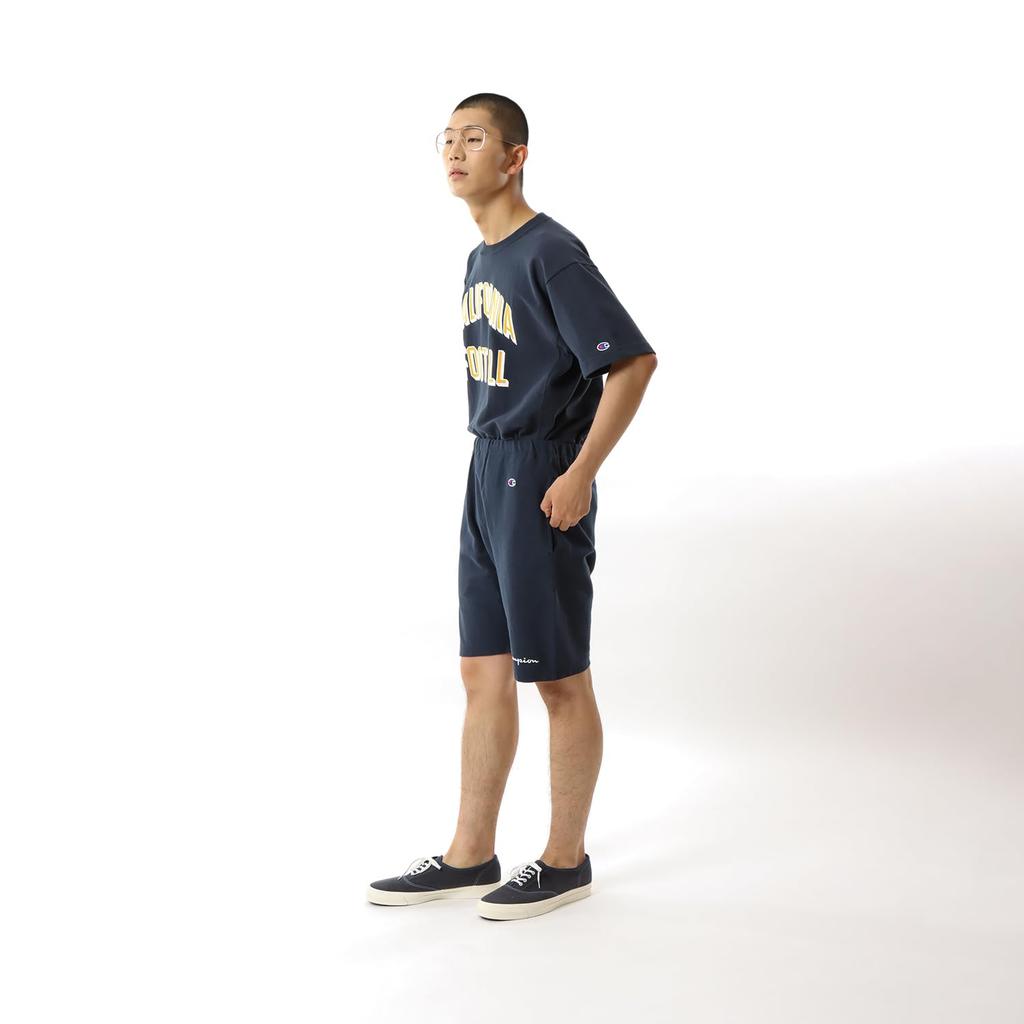 Champion Script Reverse REVERS L Shorts, 100% Cotton, 9.4oz, Embroidered, Ribbed, Logo, Weave(R) Shorts, WEAVE(R) C3-P507, Men's, Navy,