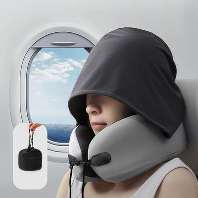Hooded Neck Travel Pillow - Memory Foam Light-Blocking Travel Neck Pillow