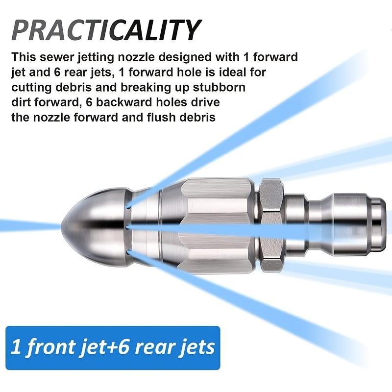 1/4 Inch Stainless Steel High-Pressure Sewer Cleaning Nozzle with 6 Jet Orifices, 5000 PSI Rated
