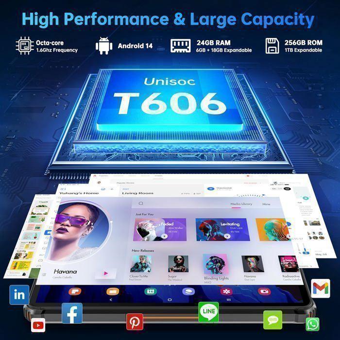 OUKITEL RT9 Tablette Écran 10.1'' 24Go+256GO 11000mAh Tablette Tactile 16MP Android 14 Tablette Incassable Double SIM 4G/GPS Orange