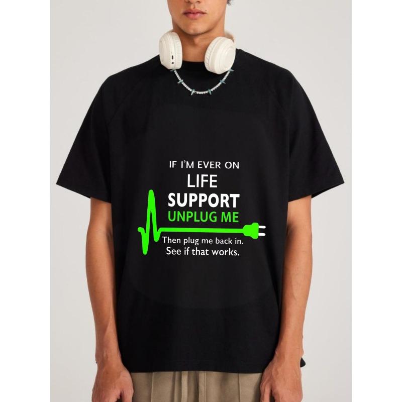 

White T Shirt with Life Support Unplug Me Graphic and Text for Casual Wear XXXXL чорний