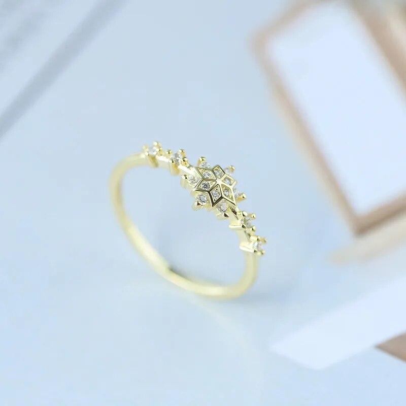 Classic 18K Gold Four-Pawed Snowflake Couple Ring For Women 100% Original S925 Sterling Silver Valentine's Day Gift Jewelry