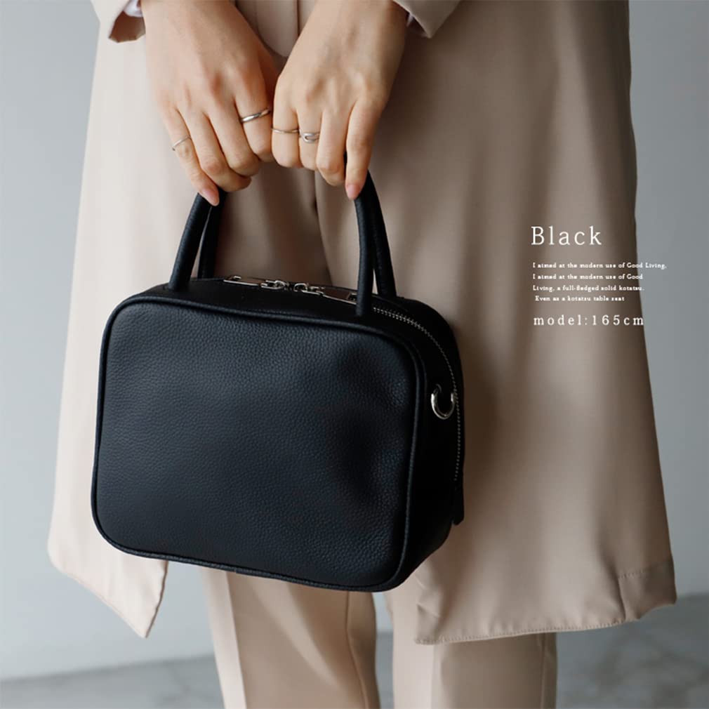 Gratante Genuine Cowhide Leather Cube Commuter 2-Way Bag, Handbag, Women's, Bag, Abb-g0066 (Black)