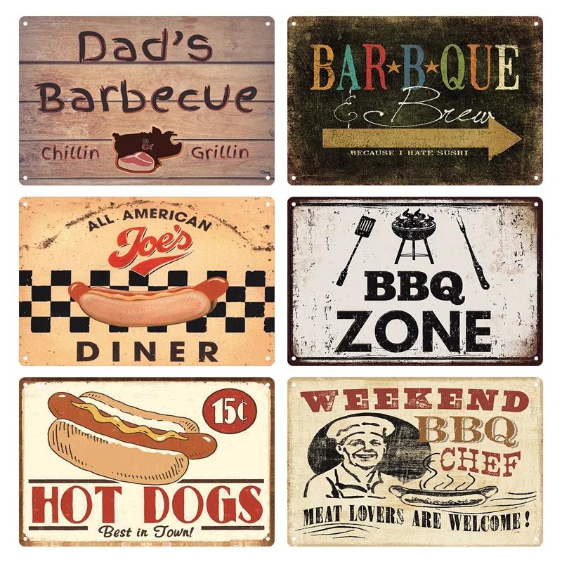BBQ Vintage Tin Sign Plaque Barbecue Metal Plate Sign Wall Art Decoration Kitchen Man Cave Terrace Beach House Club Wall Decor