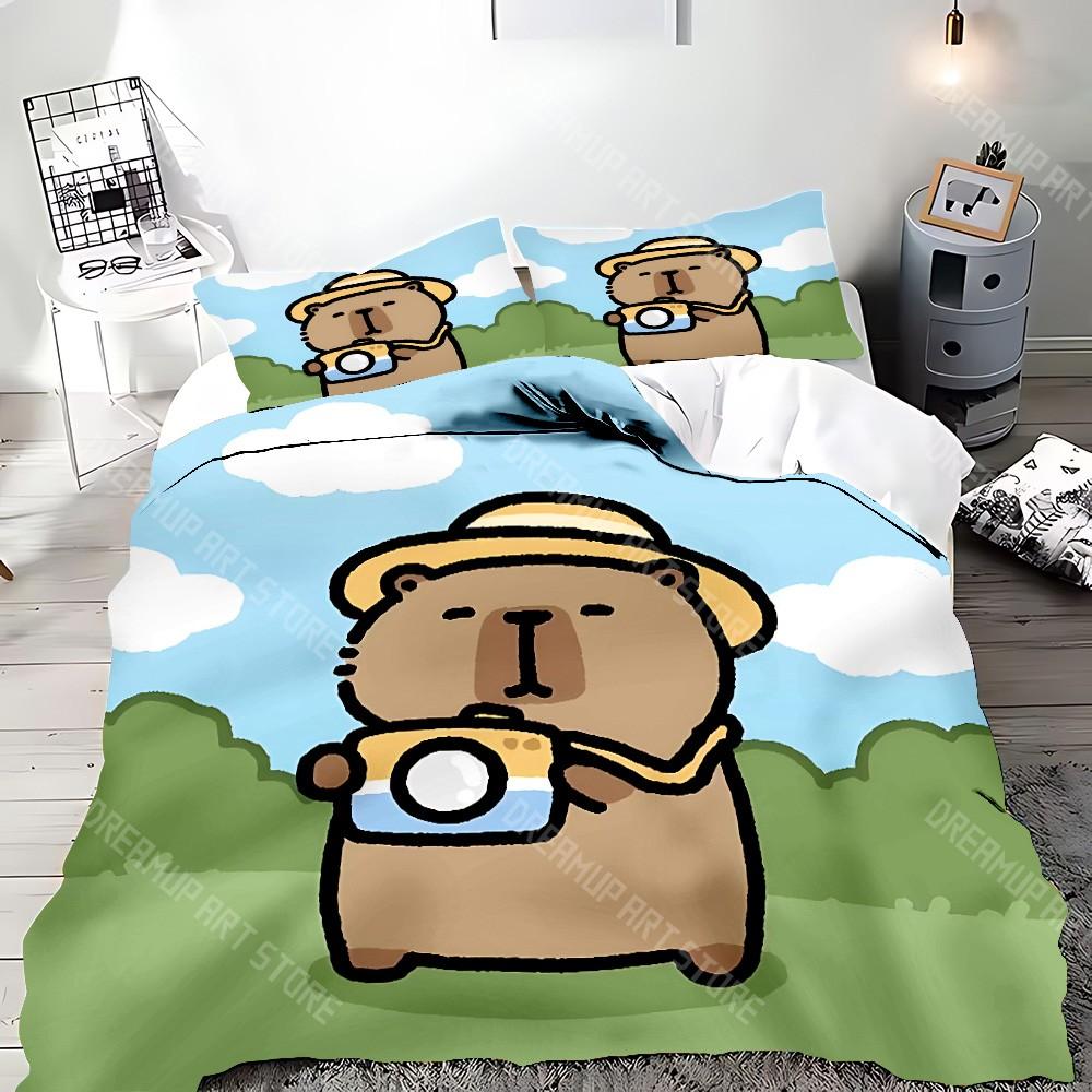 Cute Cartoon Capybara Duvet Pillowcase Bedding Set Adult Boy Girl Bedroom Decoration Children Gift Single Double Large Size