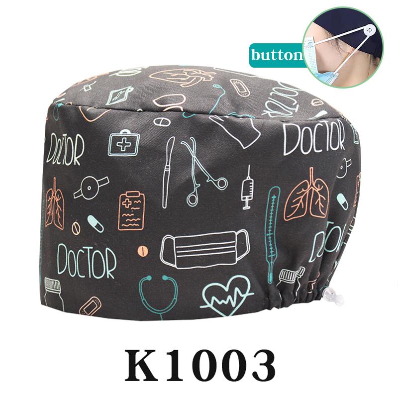 Cartoon Printed Nursing Caps Men Women Medical Hats Adjustable Long Hair Pet Dental Clinic Doctors Scrub Hat