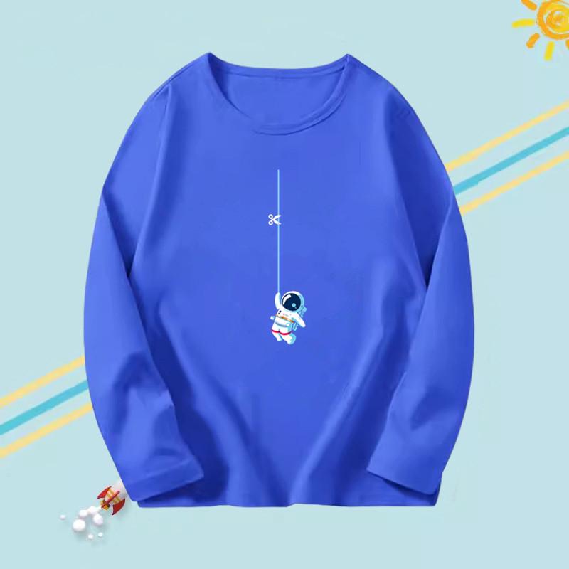 T-shirts à manches longues pour enfants garçons à col rond avec motif astronaute imprimé en 3D, tendance et décontracté pour le printemps et l'automne